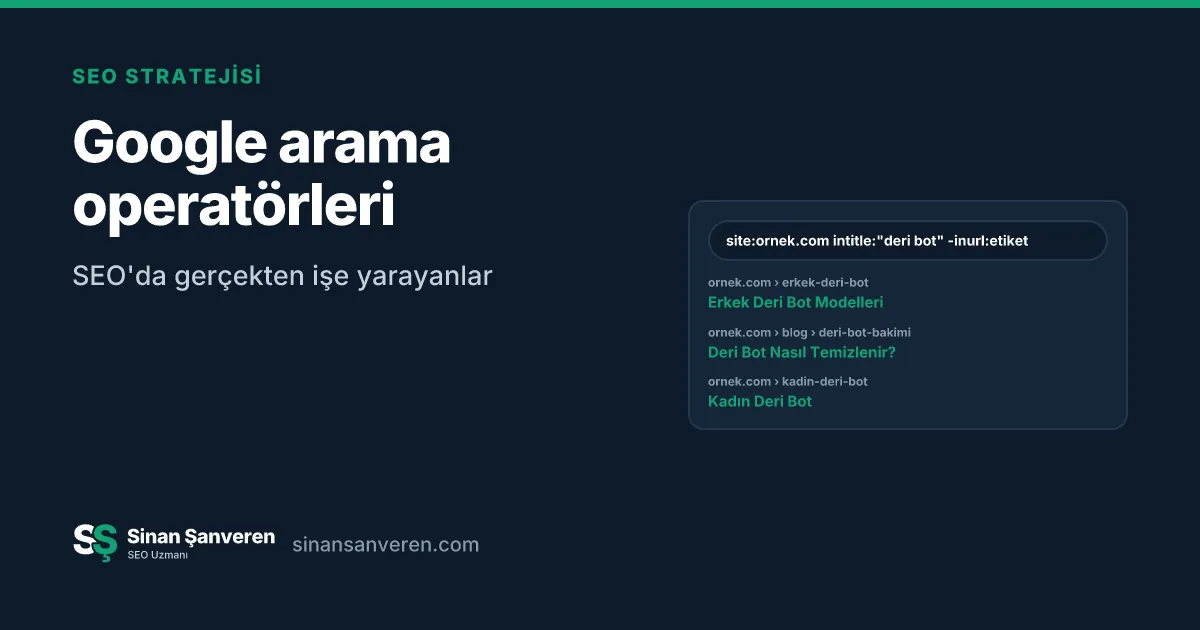 site:, intitle: ve inurl: operatörleriyle yapılmış bir Google araması