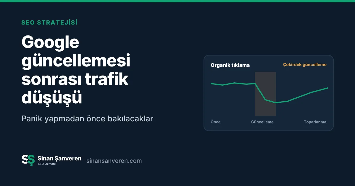 Çekirdek güncelleme sırasında düşen ve sonra toparlanan organik tıklama grafiği