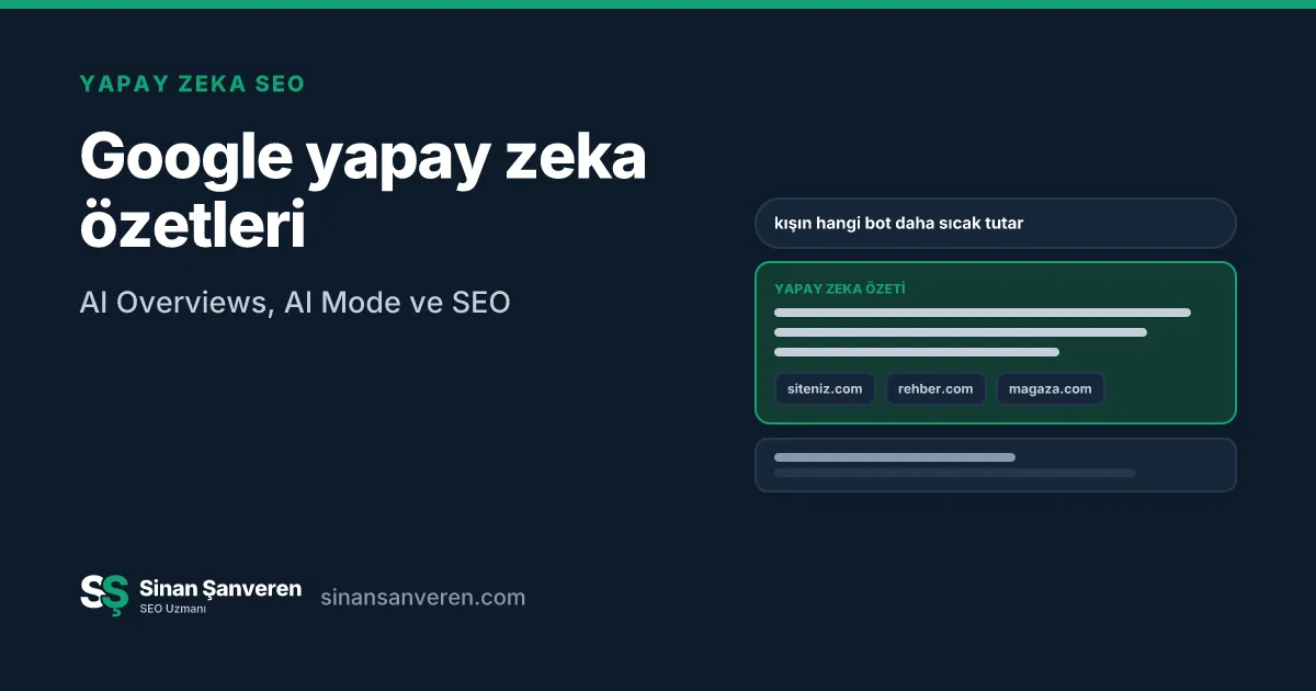 Arama sonuçlarının üstünde kaynak linkleri olan yapay zeka özeti