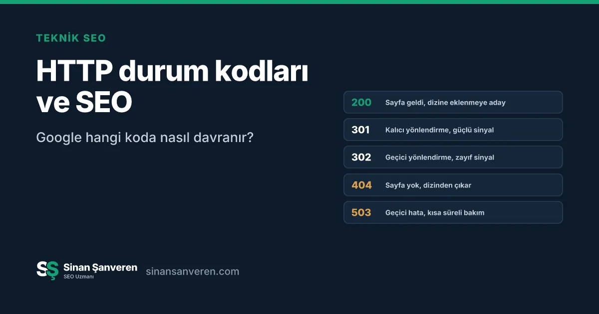 200, 301, 302, 404 ve 503 durum kodları ve Google için anlamları