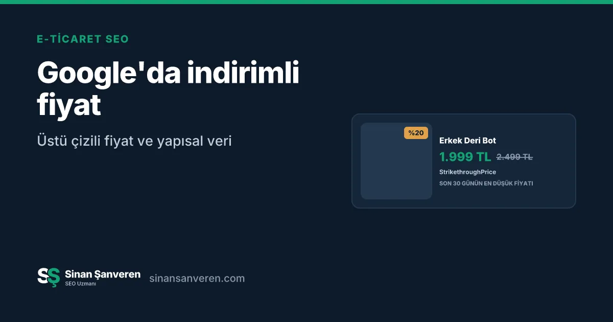 Arama sonucunda indirimli fiyatın yanında üstü çizili eski fiyatı gösteren ürün