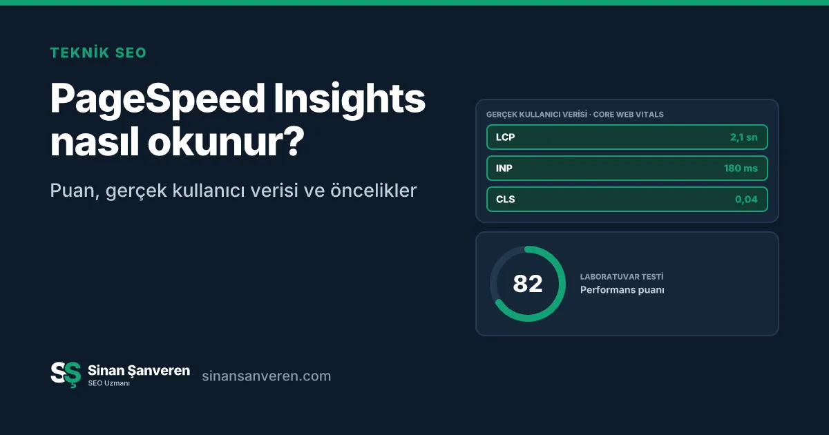 PageSpeed Insights raporunda gerçek kullanıcı verisi ve performans puanı