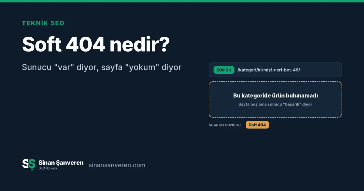 200 kodu döndüren ama boş görünen kategori sayfası ve Search Console soft 404 uyarısı