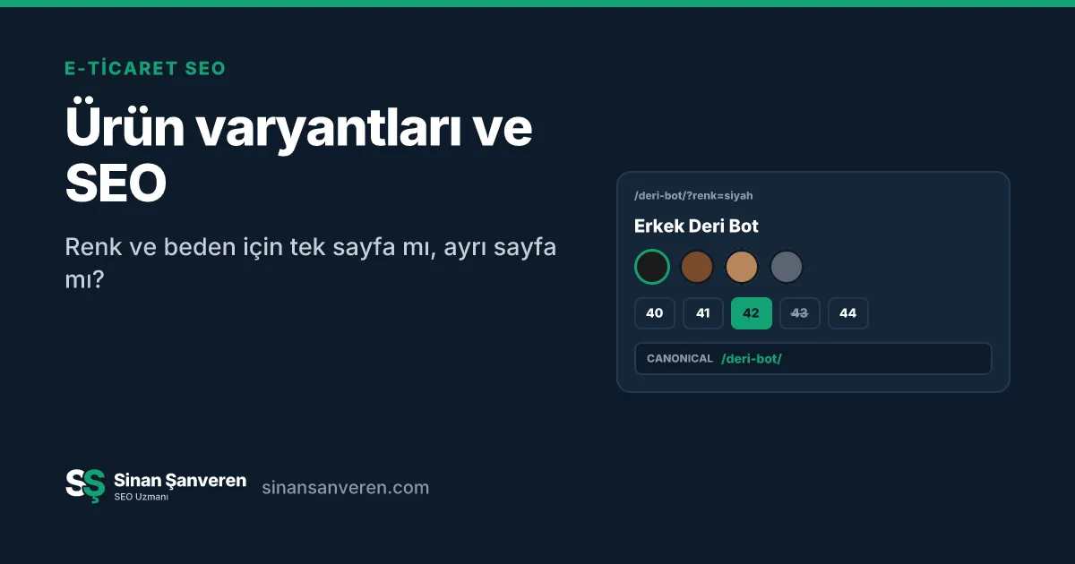 Renk ve beden seçenekleri olan ürün sayfası ve canonical adresi