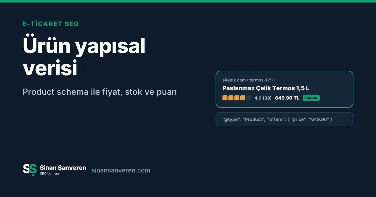 Ürün yapısal verisiyle arama sonucunda görünen fiyat, stok ve yıldızlı puan